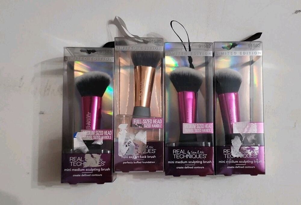 Real Techniques Lot 4 Mini Expert Face Make Up Brush Limited Edition New In Box
